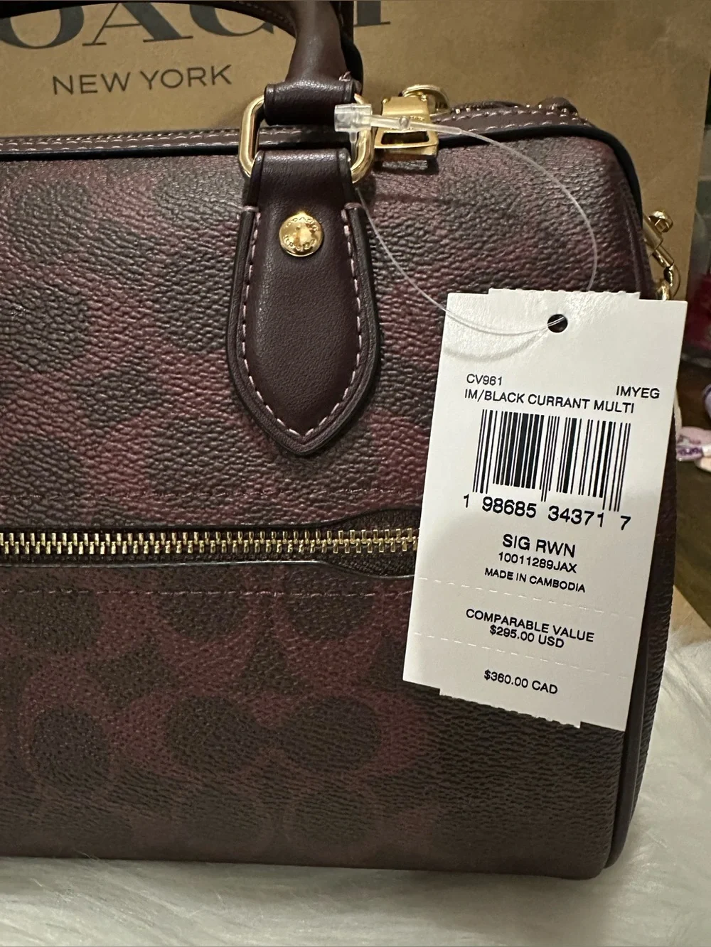 Coach CV961 Rowan Satchel Bag In Signature Canvas CURRANT NWT
